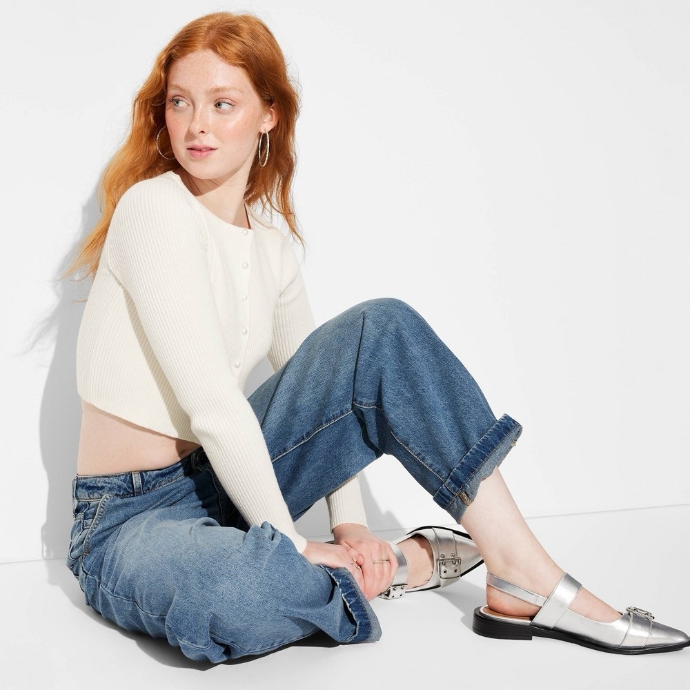 Wild Fable White Button Down sweater Shirt Top